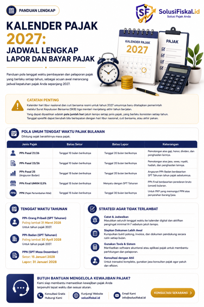 Kalender Pajak 2027: Jadwal Lengkap Lapor dan Bayar Pajak